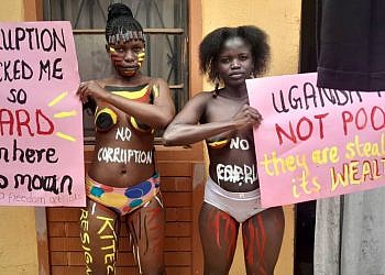 Three women strip naked at Parliament to protest corruption