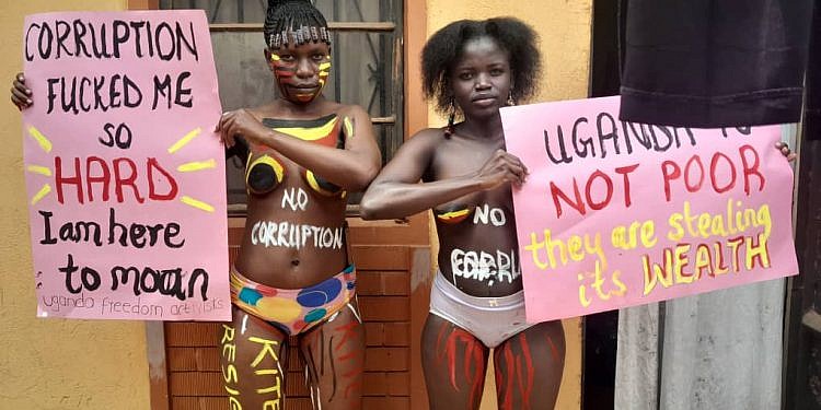 Three women strip naked at Parliament to protest corruption