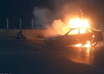 Subaru catches fire along Entebbe Expressway