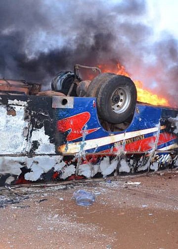 Scores feared dead after bus overturns, catches fire in Buikwe