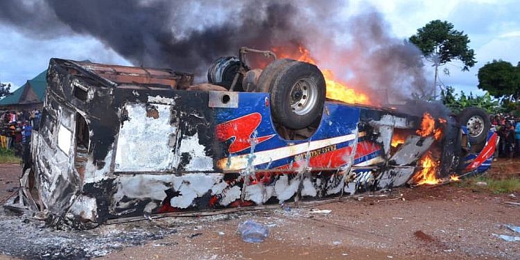 Scores feared dead after bus overturns, catches fire in Buikwe