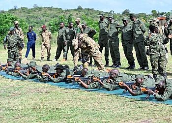 PICTURES: Museveni leads NRM MPs in shooting drills at Kyankwanzi